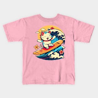 Cute Kitty Surfs Kids T-Shirt